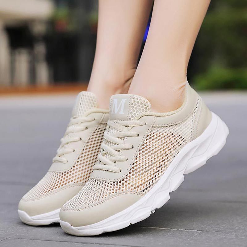 Luxury Lifestyle Online - 女性用通気性メッシュスニーカー,軽量ランニングシューズ,ベージュ,新しい2019,B-332,夏
