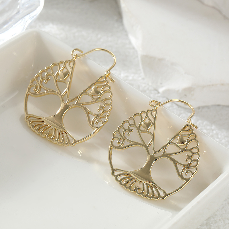 Luxury Lifestyle Jewelry - 高級レトロスタイル中空生命の樹ハンギングイヤリング レディース エレガントな気質イヤリング 宴会ディナージュエリー
