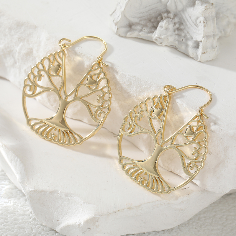 ボヘミアンスタイル中空生命の樹誇張ゴールデンペンダントイヤリ - Luxury Lifestyle Jewelry のレビューと価格